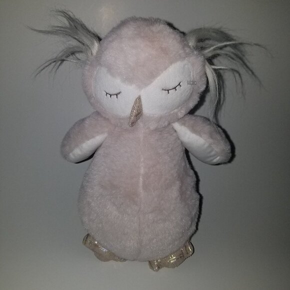 Floral Services Tan/Gray Owl Plush Lovey Sleeping Bird 10" Stuffed Toy Greige - Picture 1 of 9
